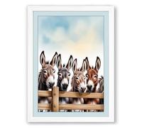 Donkey Friends Farmhouse Framed Wall Art Print A4 (29.7×21cm) White, Wall Decor for Living Room, Bedroom, Office & Home, Ready to Hang, Art Gift