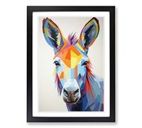 Donkey Geometric No.2 Framed Print | A2 Black Framed Wall Art | Ready to Hang | Modern Animal Picture | Living Room Bedroom Lounge Office