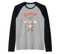 Donkey Girl Womens Cute Cartoon HEE-Haw Farm Birthday Party Raglan Baseball Tee