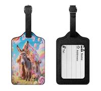 Donkey in Candy Luggage Tag PU Waterproof Travel Name Tag with Card Holder for Women Men Suitcase Identifier Cute Travel Essentials