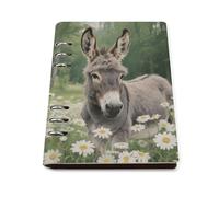 Donkey in Daisy Bush A5 Loose Leaf Notebook, Premium PU Leather Refillable 6-Ring Binder Journal, Durable Cover Lined Paper Lay Flat Design for Writing Journaling and Organization