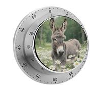 Donkey in Daisy Bush Kitchen Timer 60 Minute Visual Wind Up Timers Indoor Mechanical Timers with Magnetic Base Stainless Steel Timer for Home Cooking Time Management Tool