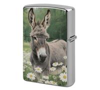 Donkey in Daisy Bush Lighter Case Metal Double-Sided Lighter Cover Pocket Lighters Sleeve Windproof Lighters Accessories for Men Women