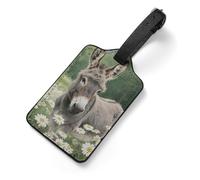 Donkey in Daisy Bush Luggage Tags, Durable PU Leather Luggage Name Suitcase Tags with Information Card, Secure Strap ID Labels for Baggage Travel Essentials for Men Women