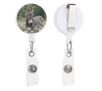 Donkey in Daisy Bush Retractable Badge Reel - Personalized ID Name Badge Holder with Lanyard Cute Badges Reel Holder Round Nurse Doctor Name Tag Badges Clip for Work