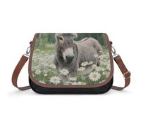 Donkey in Daisy Bush Shoulder Bag for Women PU Leather Crossbody Purse with Adjustable Strap Small Purse Cute Clutch Hobo Handbag