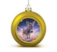 Donkey in Magic Blooms Christmas Ball Ornament - 2.4 Inch Shatterproof Plastic Xmas Tree Decorations, Golden Christmas Tree Decor Hanging Ball for Holiday Wedding Party Decor