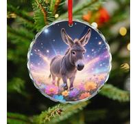 Donkey in Magic Blooms Christmas Ornaments - Round Xmas Hanging Ornaments for Christmas Tree Decorations, Farmhouse Rustic Holiday Home Decor and Gift Party Tags (3.1 Inch)