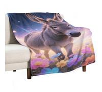 Donkey in Magic Blooms Flannel Throw Blanket - 30"x50" Soft Lightweight Plush Blanket for Couch Bed Sofa, Oversized Camping Travel Blankets, Machine Washable Home Decor Gift for Men Women