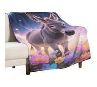 Donkey in Magic Blooms Flannel Throw Blanket - 40"x60" Soft Lightweight Plush Blanket for Couch Bed Sofa, Oversized Camping Travel Blankets, Machine Washable Home Decor Gift for Men Women