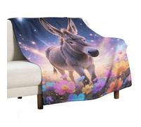 Donkey in Magic Blooms Flannel Throw Blanket - 50"x60" Soft Lightweight Plush Blanket for Couch Bed Sofa, Oversized Camping Travel Blankets, Machine Washable Home Decor Gift for Men Women