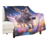 Donkey in Magic Blooms Flannel Throw Blanket - 55"x70" Soft Lightweight Plush Blanket for Couch Bed Sofa, Oversized Camping Travel Blankets, Machine Washable Home Decor Gift for Men Women