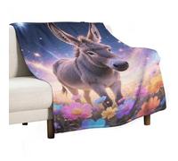 Donkey in Magic Blooms Flannel Throw Blanket - 60"x80" Soft Lightweight Plush Blanket for Couch Bed Sofa, Oversized Camping Travel Blankets, Machine Washable Home Decor Gift for Men Women