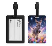 Donkey in Magic Blooms Luggage Tags Suitcases - TPU Travel Bag Tags with Name Id Label and Black Loop - Unique Cute Id Labels for Women Men Suitcase Baggage Bag Backpack Instrument