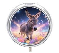 Donkey in Magic Blooms Medicine Pill Case, 3 Compartments Portable Decorative Medicine Organizer for Pocket or Wallet, Vitamin Organizer