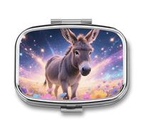 Donkey in Magic Blooms Pill Box with 2 Compartments, Portable Pill Organizer for Pocket or Purse, Decorative Metal Medicine and Vitamins Pill Organizer