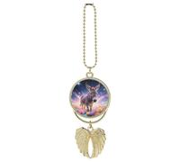 Donkey in Magic Blooms Rear View Mirror Car Charms with Angel Wings Design - Elegant Hanging Pendant Ornament for Women Men, Zinc Alloy Auto Interior Decor for Cars, SUV, Truck (Golden)