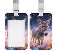 Donkey in Magic Blooms Retractable ID Badge Holder with Lanyard - Vertical Badge Reel,Keychain Clip,Name Tag Id Card Holder Protector for Nurse Officer Teacher Security Staff Women Men