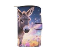 Donkey in Magic Blooms Travel Wallet Slim Leather Wallets Clutch Organizer Purse Coin Pocket for Men Women