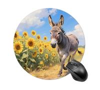 Donkey in Sunflower Field Round Mouse Pad, Cute Non-Slip Rubber Base Desk Mat, Funny Small Mousepad for Office & Gaming, Decorative Computer Accessories for Home Office Desk 7.8 Inch