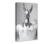 Donkey in The Bathtub, Funny Animalt, Donkey Taking A Bubble Bath, Quirky Bathroom, Cute Donkey Photograph, Vintage AI Poster Canvas Artwork Prints Rustic Farmhouse Decorations for Living Room Bathroo