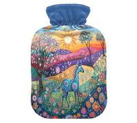 Donkey Meadow Blue Pattern Hot Water Bottle with Cover for Pain Relief Bed Warmer for Neck, 1L