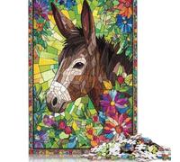 Donkey Mosaic Art Puzzle Jigsaws 500 Pieces for Adults Wood Puzzles Wooden Puzzles Educational Game Challenge Toy 500pcs (52x38cm)