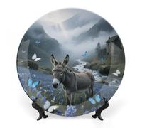 Donkey & Mystic Valley Bone China Decorative Plate with Display Stand, 8inch Porcelain Wall Hanging Plate for Home Office Decor, Elegant Round Ceramic Plates for Home Decor & Gift Idea