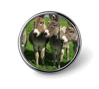 Donkey on Green Meadow Badge,Comfort Light in Weight Round Emblem Cute Funny Decor Brooch Smooth Does Not Fade Badges for Hats Jackets Coat Shirt