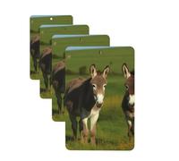 Donkey on green meadow Car Air Fresheners Cards 4 Pcs Hanging Fragrance Scented Cards Long-Lasting Car Aromatherapy Tablets for Wardrobe Bathroom Car Interior Mirror Pendant Gifts