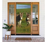 Donkey on Green Meadow Door Cover Decorations, Welcome Door Banner Backdrop Seasonal Spring Summer Porch Banner Sign Photo Background for Indoor Outdoor Party Decor 72.8 x 35.4 Inch