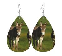 donkey on green meadow earrings for women double sided teardrop leather earrings lightweight dangle earrings for women ear accessories jewelry fashion birthday gift