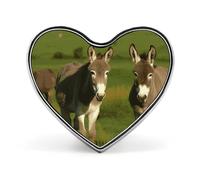 Donkey on Green Meadow Heart Shape Lapel Pin Personalized Pinback Button Badges Retro Punk Button Pin Kawaii Heart Badges for Men Women Clothes Bags Hats & Gift