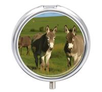 Donkey on Green Meadow Pill Box, 3 Compartment Small Pill Case Waterproof Travel Pill Organizer for Pocket Or Purse Portable Mini Medicine Tablet Vitamin Holder Pill Case