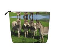 Donkey on Green Meadow Printed Single-Layer Cosmetic Bag Faux Linen Material Large Capacity Coin Purse Travel and Business Trip Essential