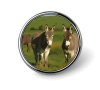 Donkey on Green Meadow Round Badge Cute Brooch Hats Jackets Decor Personalized Lapel Pin Clothing Jewelry Accessories for Wedding Party Gift