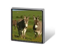 Donkey on Green Meadow Square Lapel Pin for Men Women Personalized Lapel Badge Metal Printed Aluminum Alloy Memorial Pin for Backpack Clothing Decoration