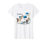 Donkey on Santorini Streets in Greece Tourist Keepsake Women Value Graphic T-Shirt, Women, White, S