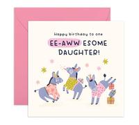 Donkey Party Birthday Card- 'Eee-Awesome Birthday Daughter' - Gifts for Children, Girls, Adult, Her, Family from Mum & Dad - Enjoy - Comes with Fun Stickers