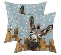 Donkey Pillow Covers Set of 2, Sky Blue Funny Animal Throw Pillows Case, Spring Outdoor Decorative Square Farmhouse Decor Cushion Covers for Home Sofa Bed Couch 16x16 Inch