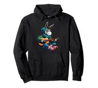 Donkey Playing Guitar Winter Cozy Acoustic Music Vibes Pullover Hoodie