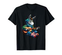 Donkey Playing Guitar Winter Cozy Acoustic Music Vibes T-Shirt