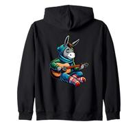 Donkey Playing Guitar Winter Cozy Acoustic Music Vibes Zip Hoodie