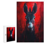 Donkey Portrait in Red Jigsaw Puzzle for Adults And Families, 1000 PCS, A Mindful Leisure Activity for Puzzle Lovers, for Family Fun