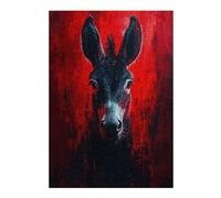 Donkey Portrait in Red Themed Jigsaw Puzzle for Adults, 300 PCS