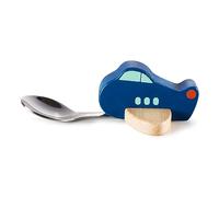 DONKEY Products Kids 900123 Knatter Spoon Dark Blue Wooden Plane with Fixed Wooden Spoon, Stainless Steel in Blue, Size: 13 x 7.3 x 4 cm