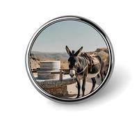 Donkey Pulling Mill Lapel Pin, Metal Round Badge Lightweight, Fashionable Brooch Pins for Clothing, Ideal Gift for Family & Friends