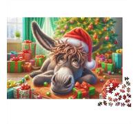 Donkey Santa Hat 1000 Pieces Jigsaw Puzzles Holiday Art Cardboard for People Who Love Quiet Time Wall Decor 70x50cm/1000pcs