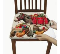 Donkey Seat Covers for Chairs, Christmas Rustic Chickens Presents Xmas Red Spandex Washable Stretch Dining Chair Seat Slipcover Decor for Dining Room Kitchen Office Hotel Conference 6pcs