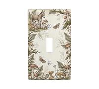 Donkey Single Light Switch Cover Plate, Nature Rustic Mushrooms Ferns Fall Beige Plastic Standard Size Decorative Wall Plates for Bedroom Bathroom Kitchen Entrance Decor (Single)